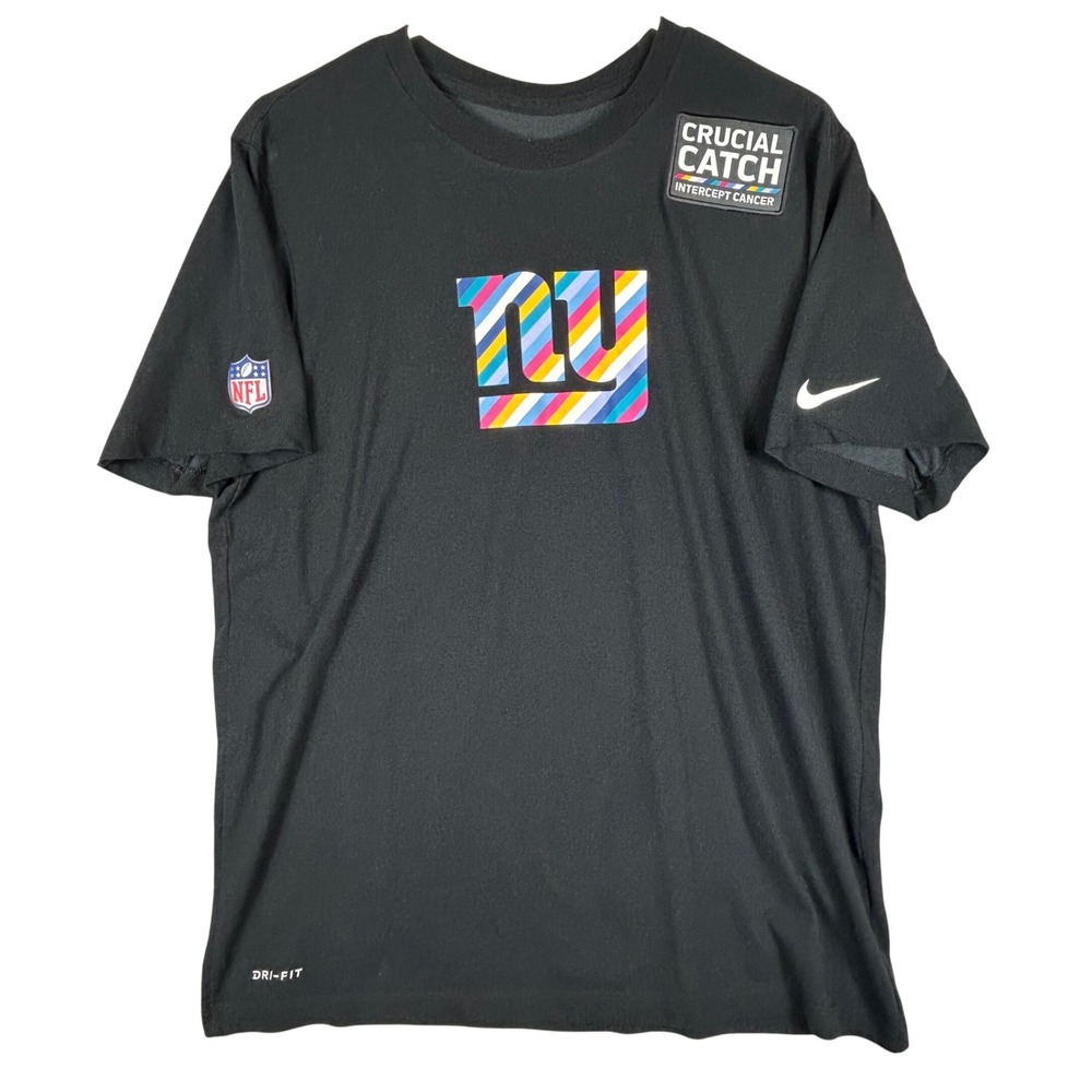 Nike NFL New York Giants Crucial Catch Dri-FIT T-Shirt Black Mens‎ Large NY Logo